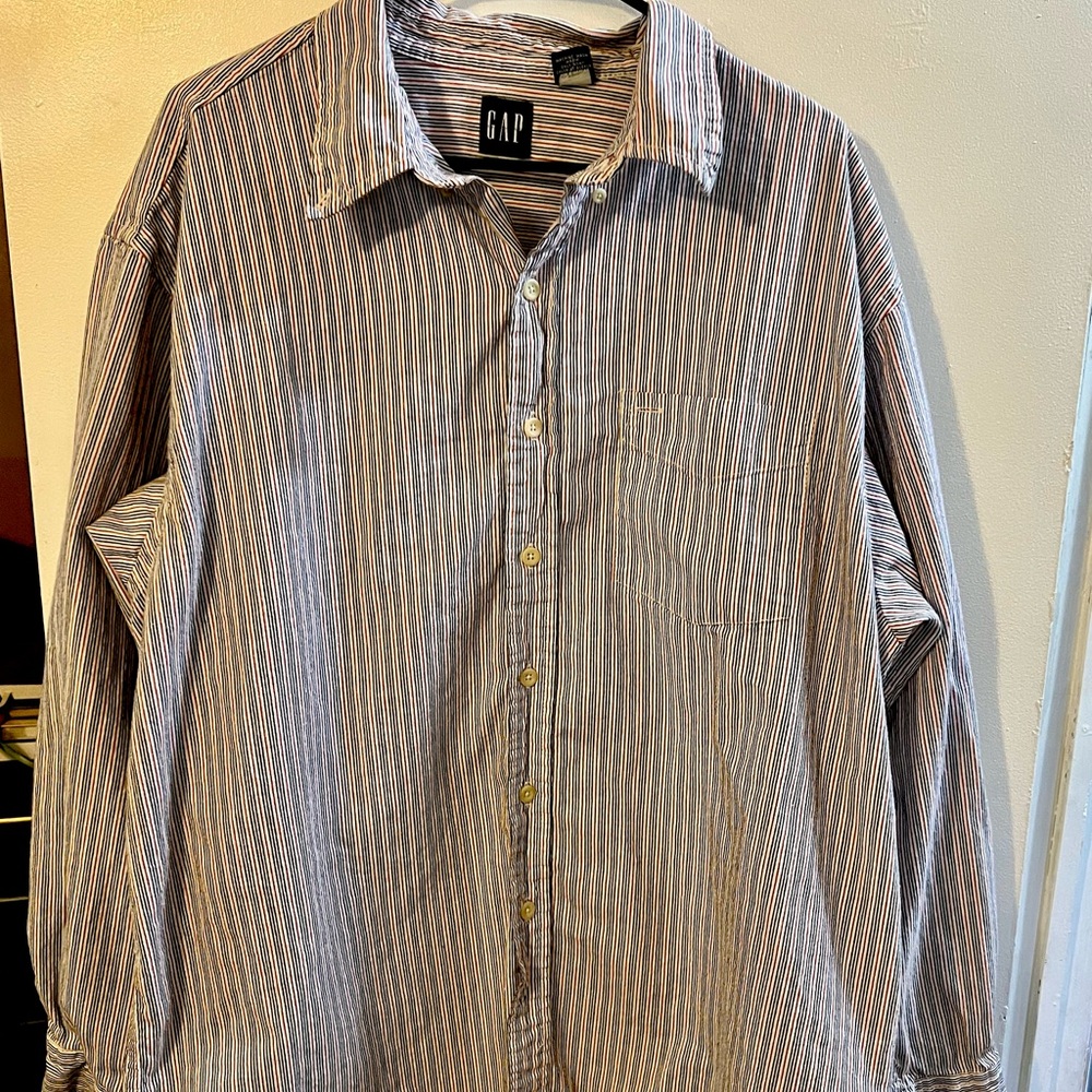 GAP Men's Casual Striped Shirt - Blue and White XL